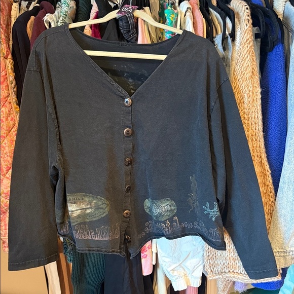 Bluefish Tops - BLUEFISH COTTON BUTTON DOWN ART TO WEAR BOHO LAGENLOOK XL